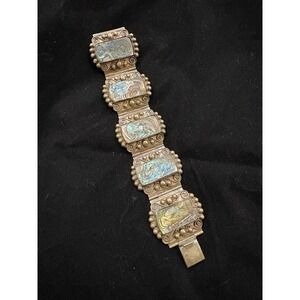Vintage Mexico 925 Sterling Silver Abalone Shell 5 Panel Bracelet 7"